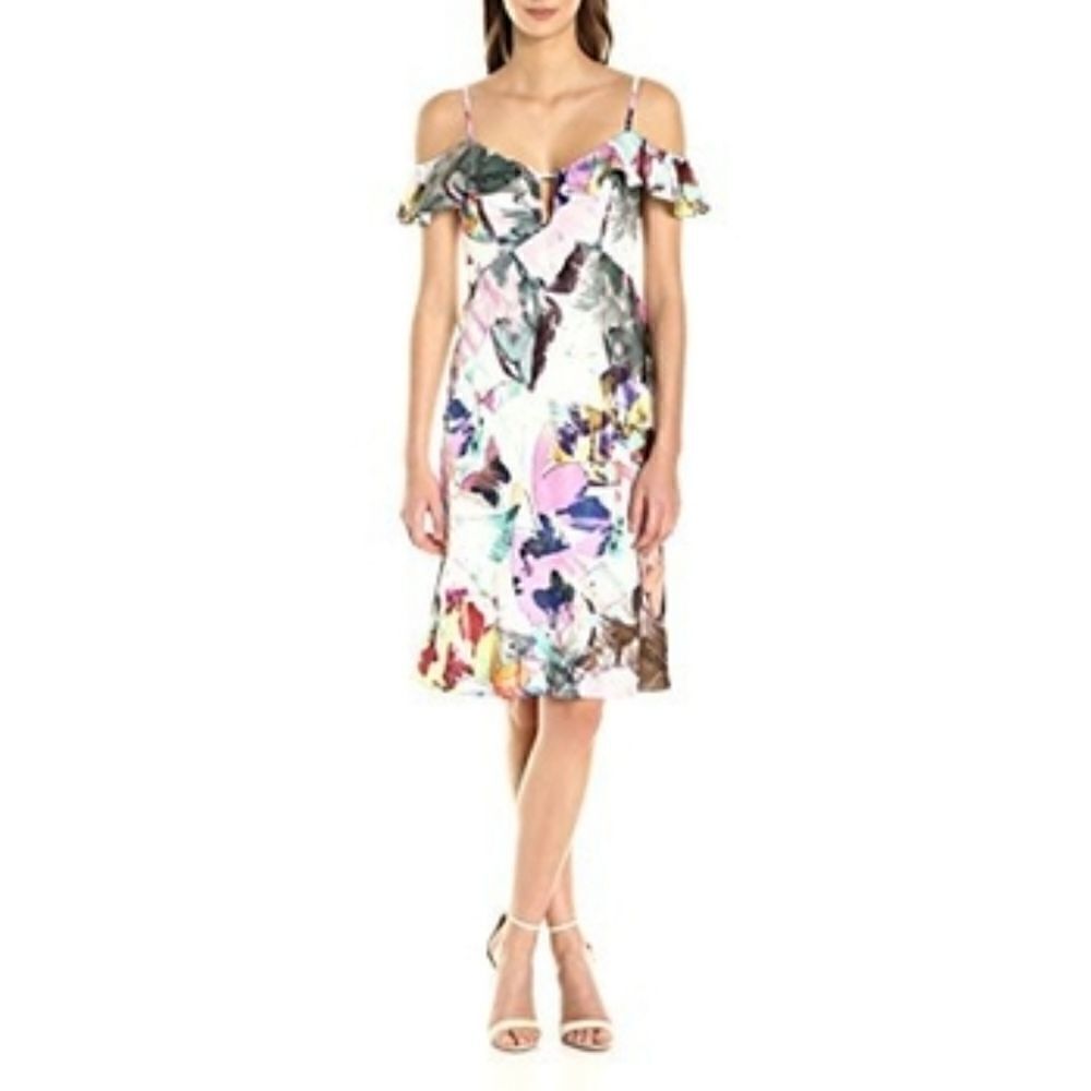 Black halo floral cold shoulder dress